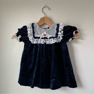 Vintage Little Precious Blue Floral Velvet Dress